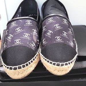Black/Whie/Black Mesh/Grain Chanel Espadrilles size 9. Brand new. Never worn